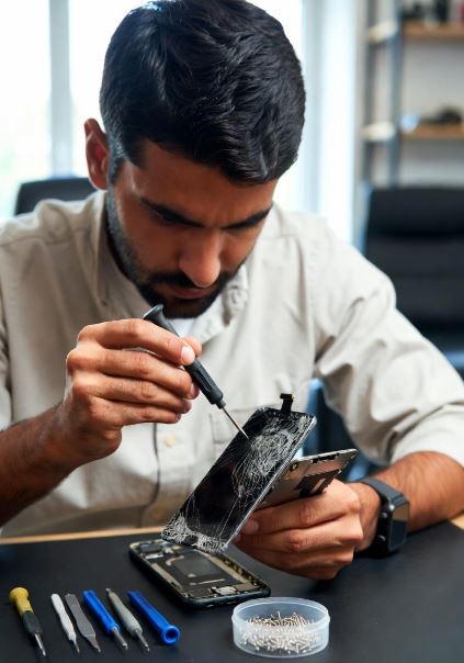 Mobile repair professional fixing a smartphone device